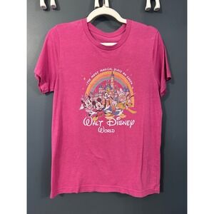 Walt Disney World Mickey Minnie Goofy Donald Pluto Rainbow‎ Castle Graphic Tee